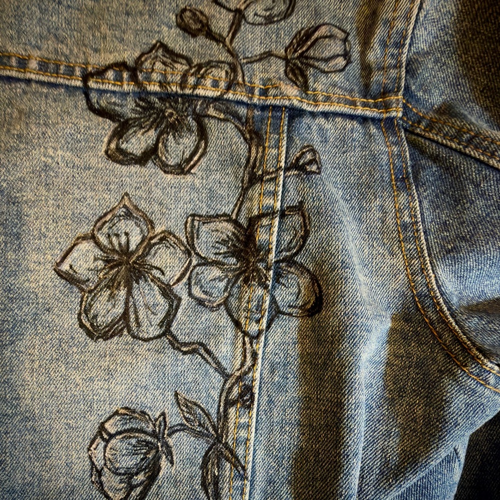 Jean Jacket. 1-of-a-kind. “Livin’ On A Prayer” lyric. ptp 26”